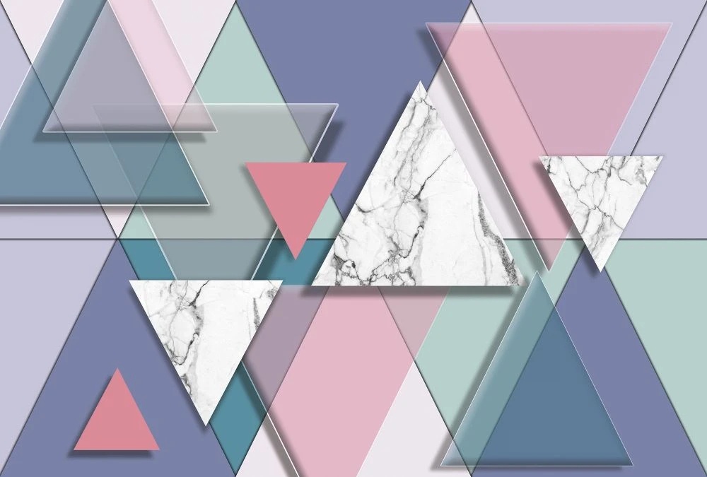 Фотообои и фрески на стену - геометрия, треугольники, розово-голубые
