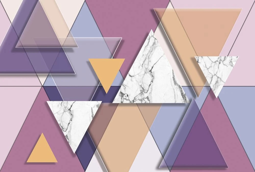 Фотообои и фрески на стену - геометрия, треугольники, сиренево-бежевые