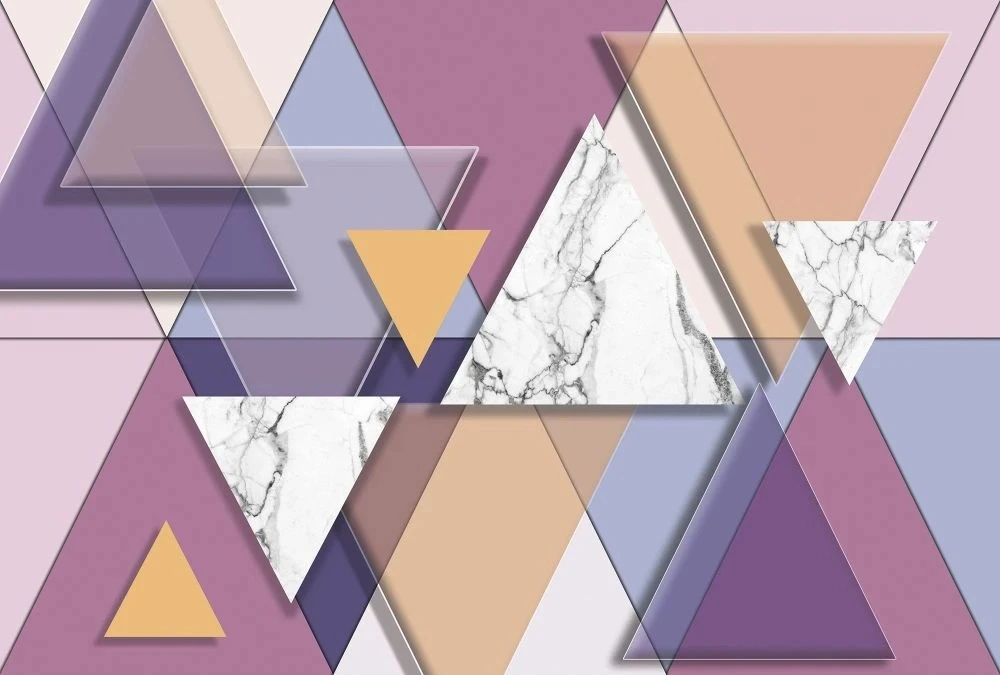 Фотообои и фрески на стену - геометрия, треугольники, сиренево-бежевые