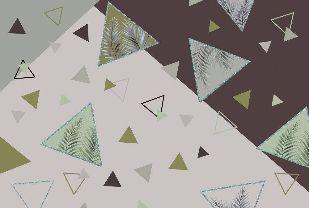 Фотообои и фрески на стену - геометрия, треугольники, зелено-бежевые