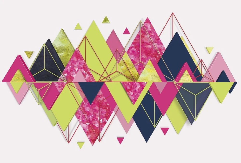 Фотообои и фрески на стену - геометрия, треугольники, зелено-розовые