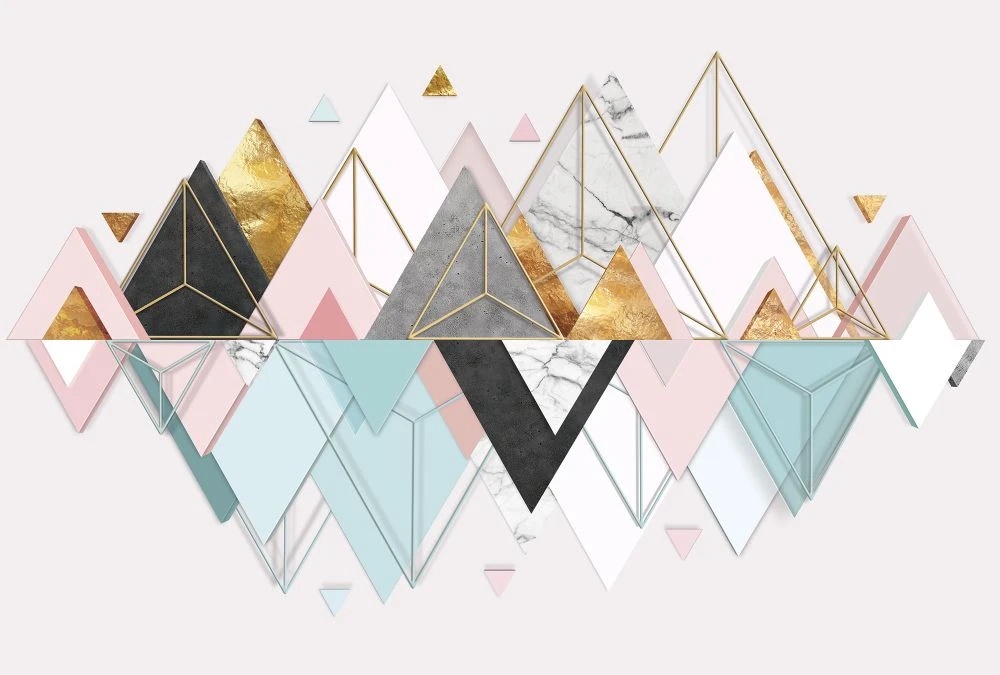 Фотообои и фрески на стену - геометрия, треугольники, серо-голубые