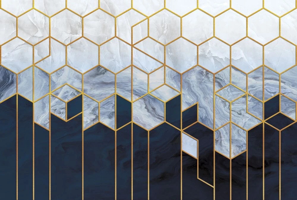 Фотообои и фрески на стену - геометрия, шестиугольники, черно-серые