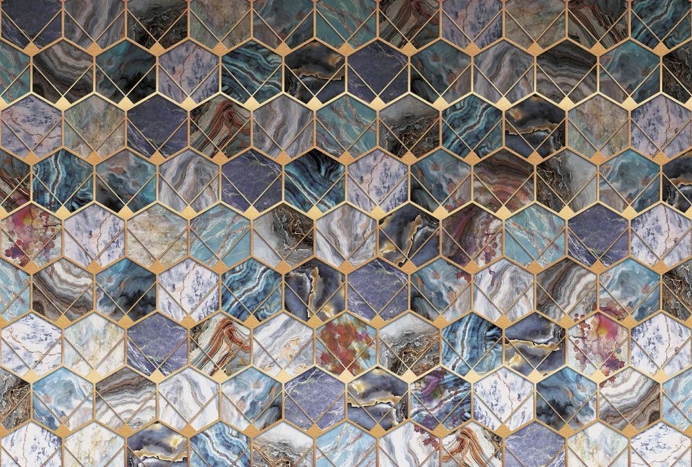 Фотообои и фрески на стену - геометрия, шестиугольники, серо-коричневые