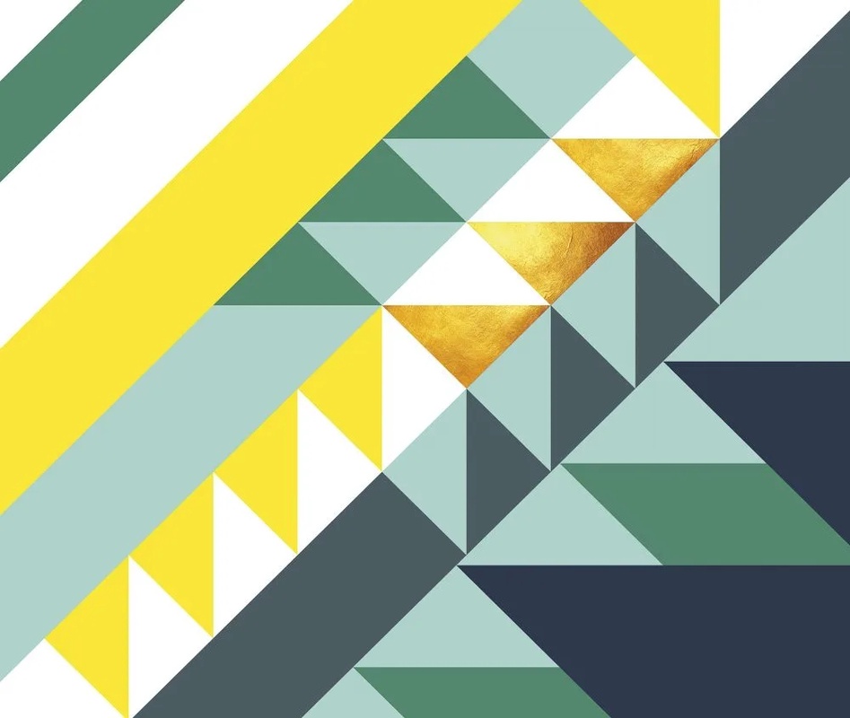 Фотообои на стену - геометрия, треугольники, желто-зеленые