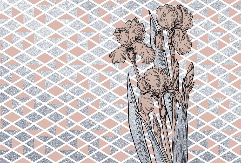 Фотообои и фрески на стену - геометрия, ромбы, ирисы, розовые