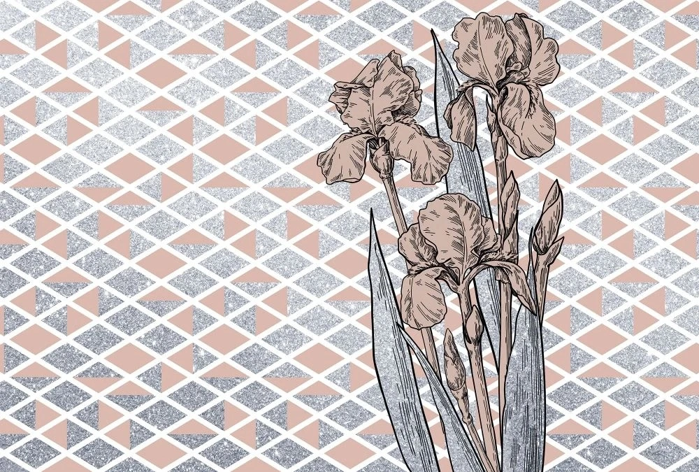 Фотообои и фрески на стену - геометрия, ромбы, ирисы, розовые