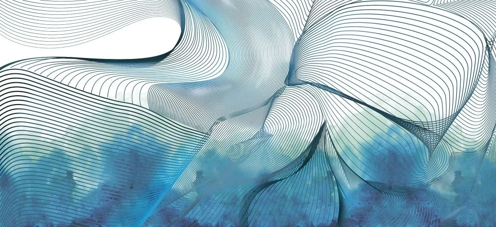 Фотообои и фрески на стену - геометрия, линии, бело-синяя