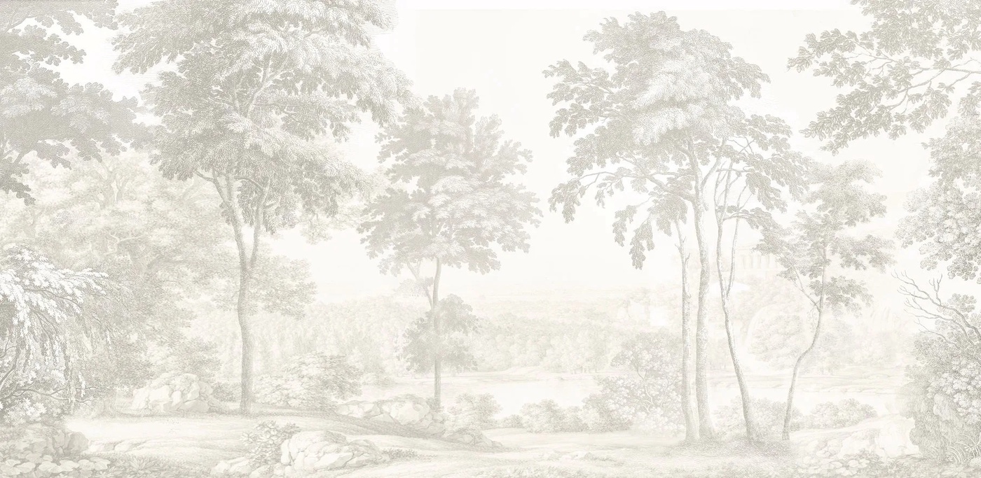 Фотообои на стену - пейзаж, лес, нежные, пастельные, итальянские, воздушные, современный дизайн, красивые, бежевые, хорошего качества, стильные, деревья, лес в тумане