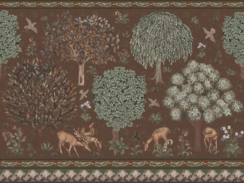 Фотообои на стену - в детскую комнату, гобелен, сад, коричневые, олени