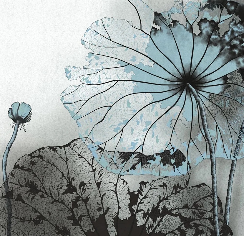 Фотообои на стену - в ванную комнату, графика, голубая, черная