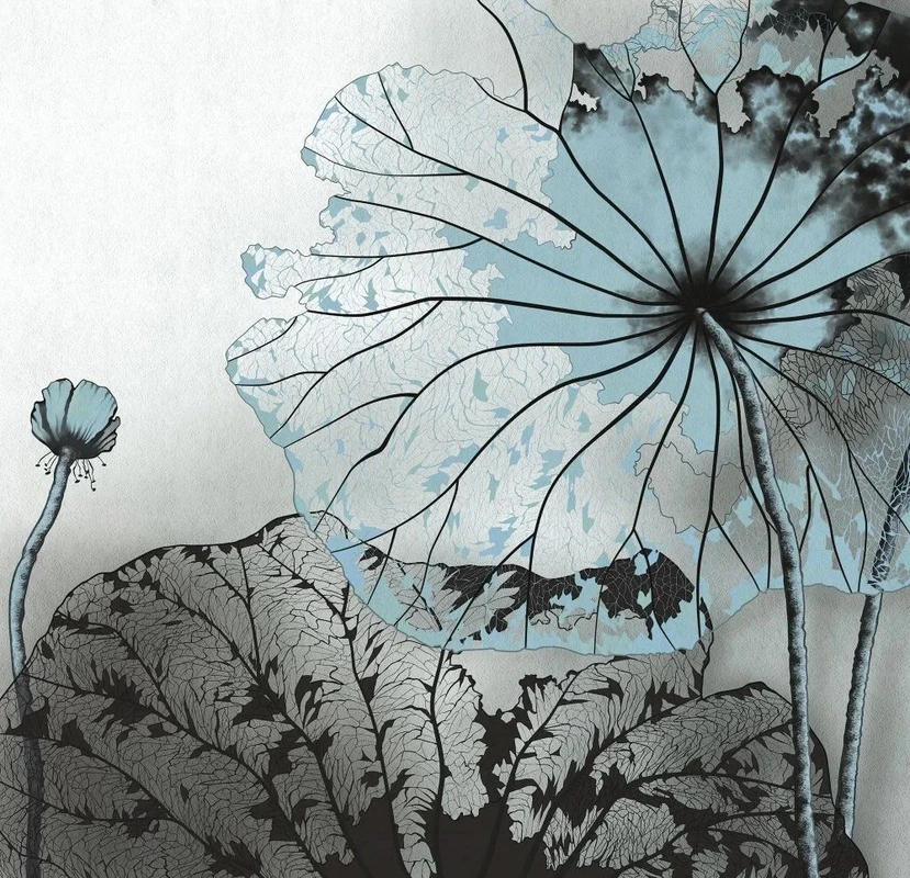 Фотообои и фрески на стену - в ванную комнату, графика, голубая, черная