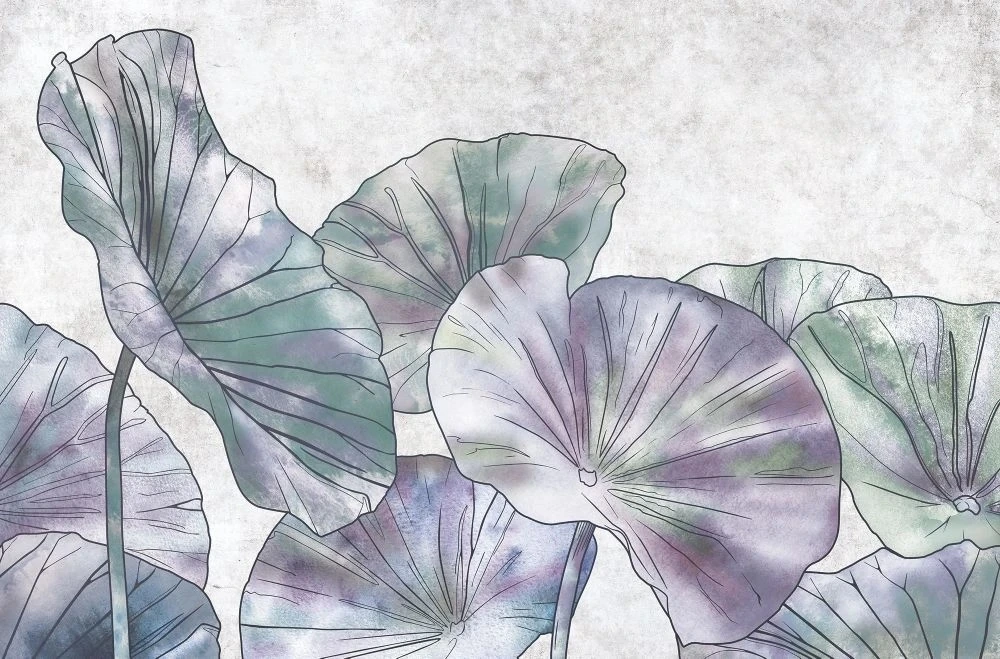 Фотообои на стену - в ванную комнату, графика, лотосы, сиреневая