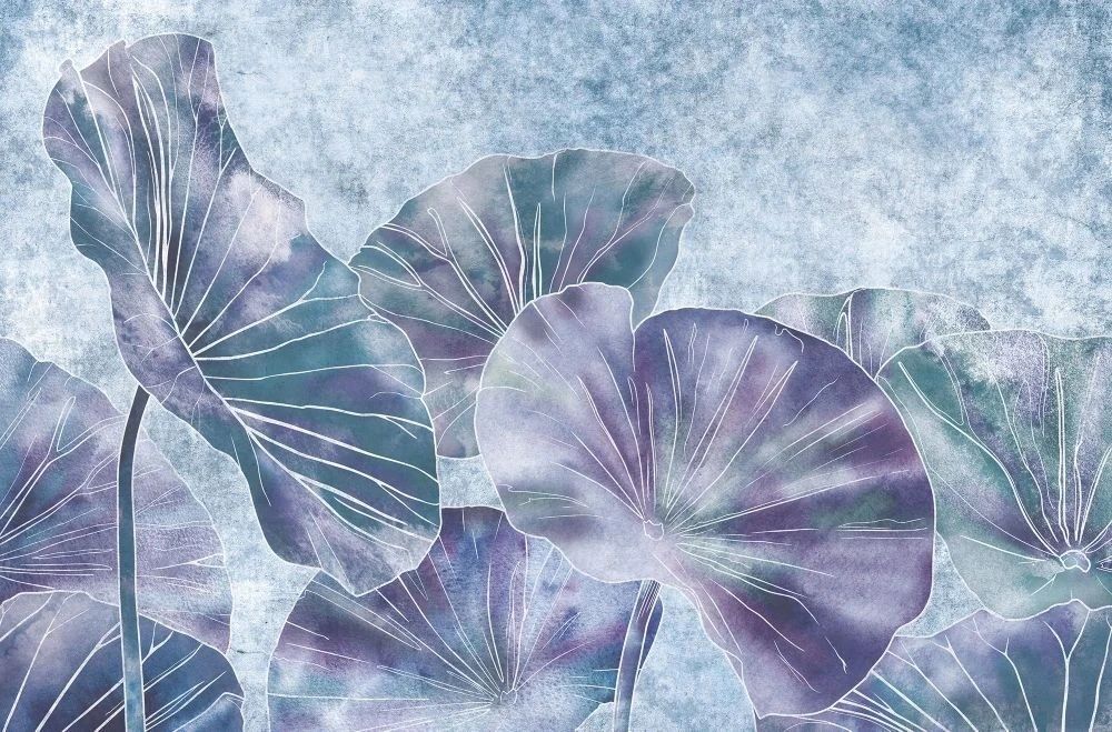 Фотообои и фрески на стену - в ванную комнату, графика, лотосы, сиреневые, фиолетовые