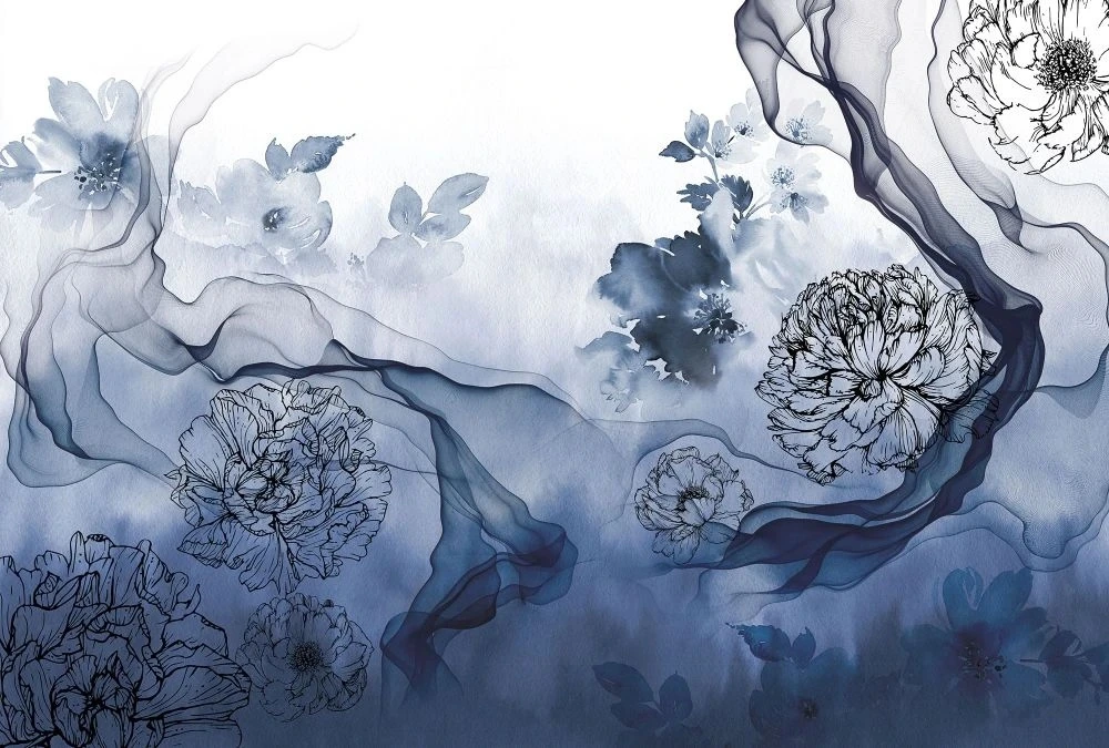 Фотообои на стену - в ванную комнату, флюид, графика, синий