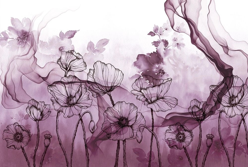 Фотообои и фрески на стену - в ванную комнату, графика, флюид, сиреневая