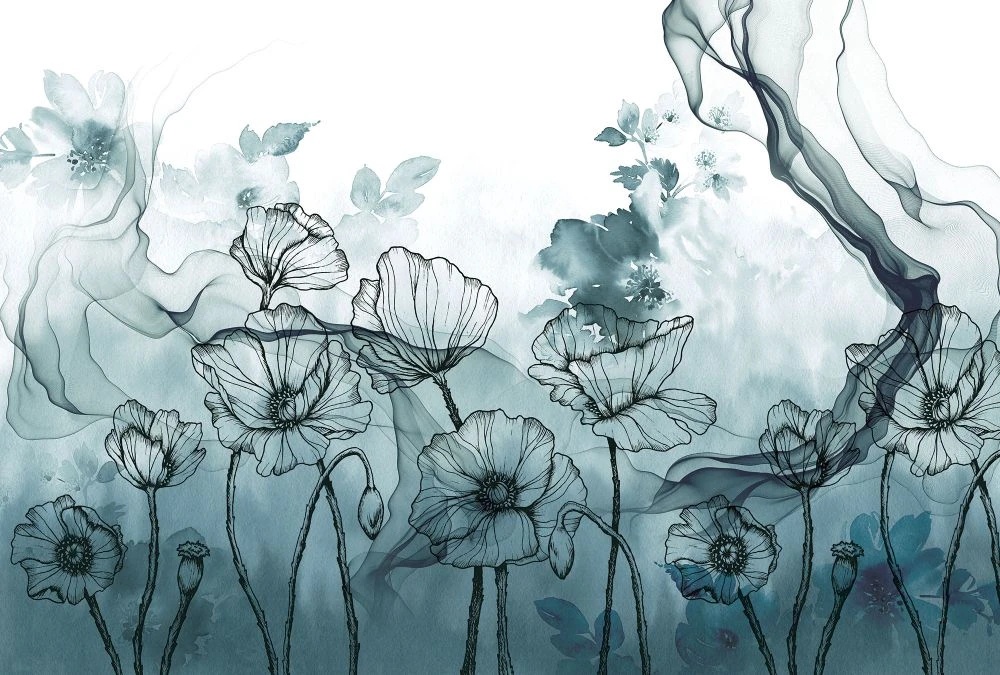 Фотообои и фрески на стену - в ванную комнату, графика, флюид, бирюзовая