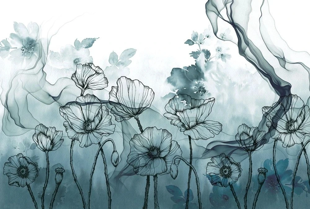 Фотообои и фрески на стену - в ванную комнату, графика, флюид, бирюзовая