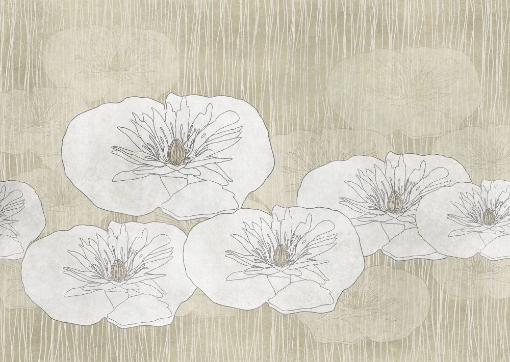 Фотообои на стену - в ванную комнату, графика, цветы, бежевые