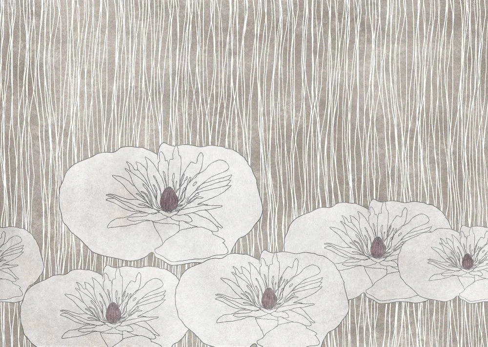 Фотообои и фрески на стену - в ванную комнату, графика, цветы, серо-бежевые