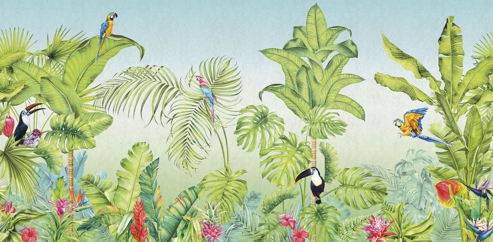 Фотообои на стену - в детскую комнату, тропики, пальмы, зеленая