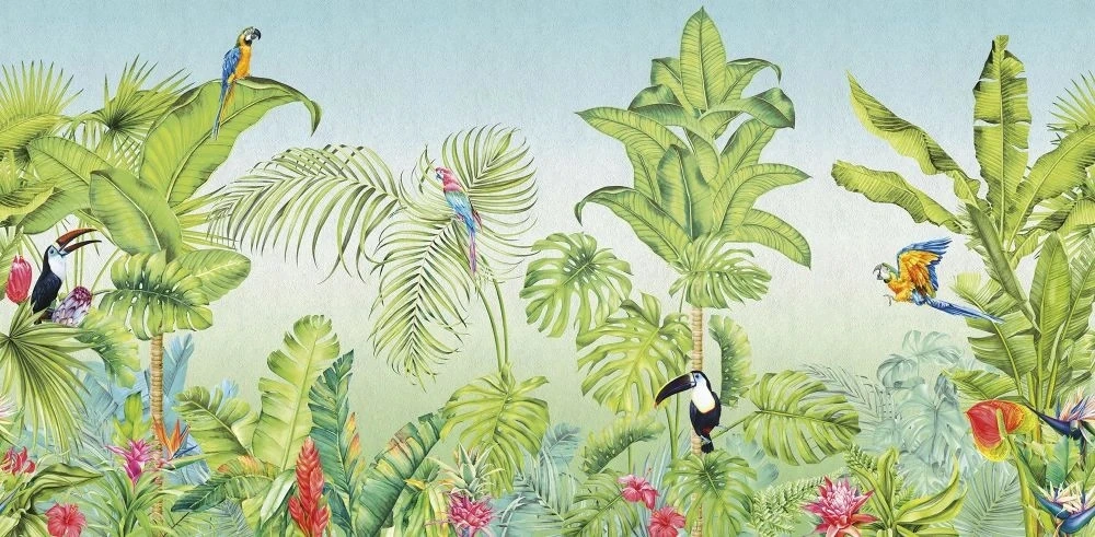 Фотообои и фрески на стену - в детскую комнату, тропики, пальмы, зеленая