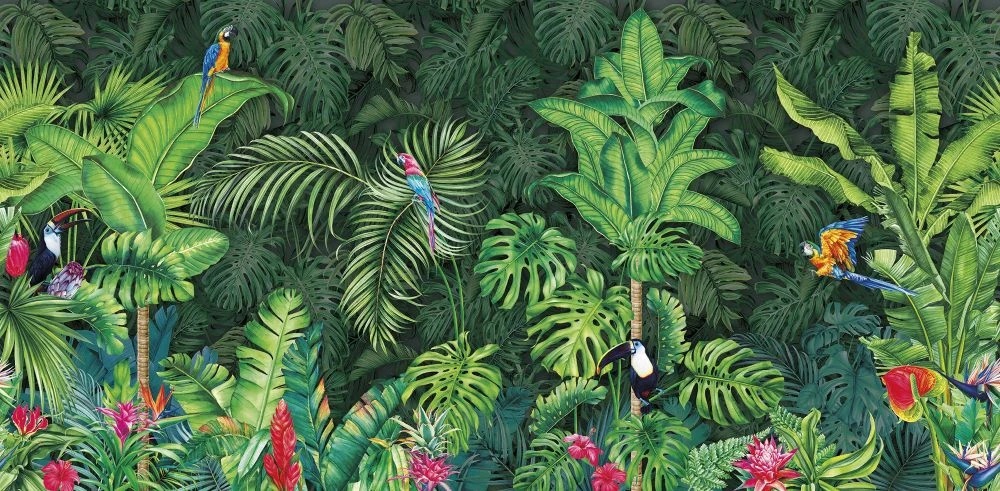 Фотообои на стену - в детскую комнату, тропики, пальмы, темно зеленая