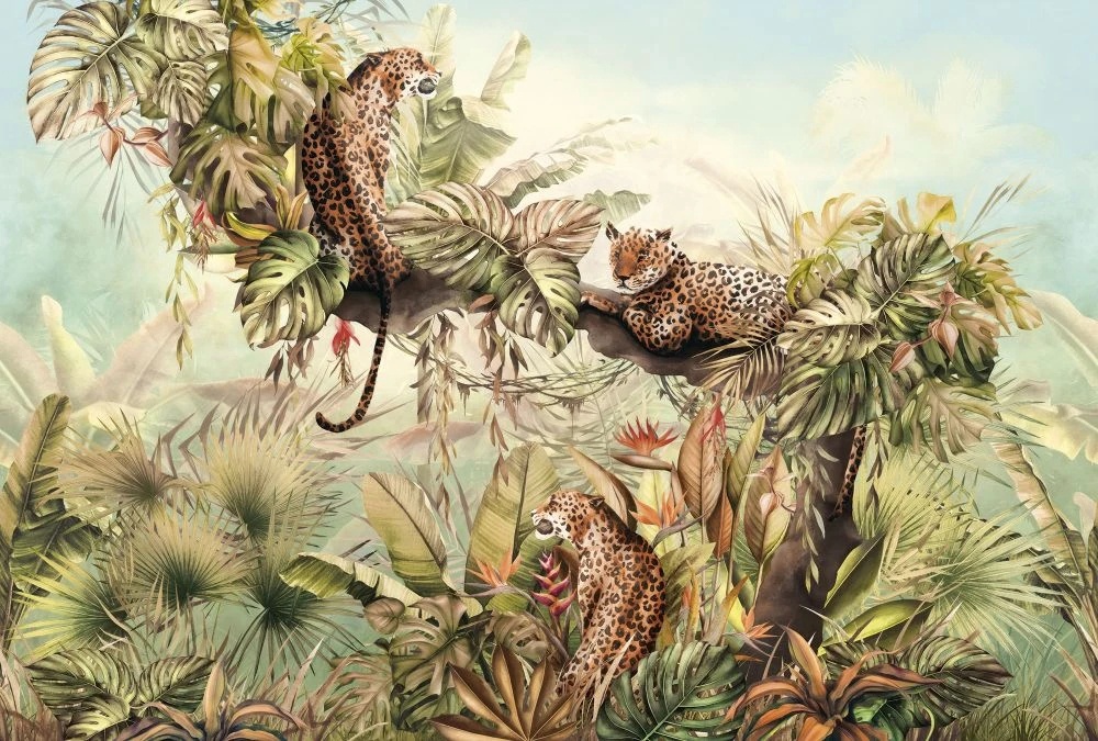 Фотообои на стену - в загородный дом, тропики, леопарды, бежевые