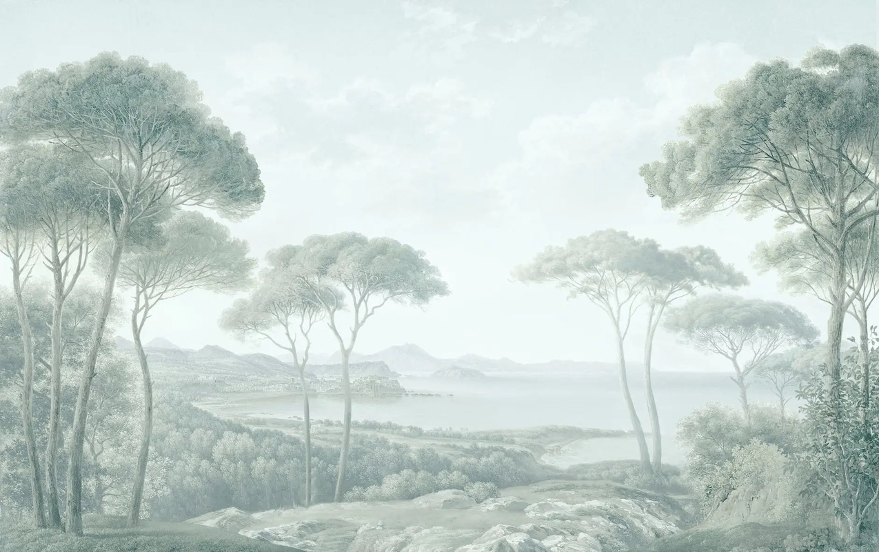 Фотообои на стену - пейзаж, сосны, итальянские, светлый пейзаж, нежный лес на стену, красивая в гостиную, изящная, природа, зеленая