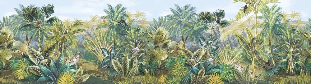 Фотообои на стену - в детскую комнату, тропики, яркие, зеленые, птицы и звери