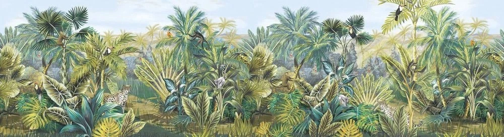 Фотообои и фрески на стену - в детскую комнату, тропики, яркие, зеленые, птицы и звери