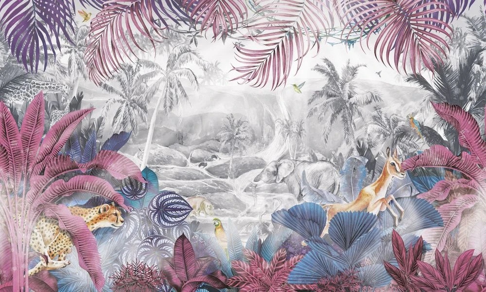 Фотообои и фрески на стену - в детскую комнату, тропики, розовые