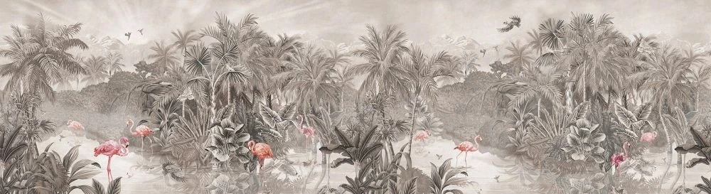 Фотообои на стену - в детскую комнату, тропики, светлые, фламинго