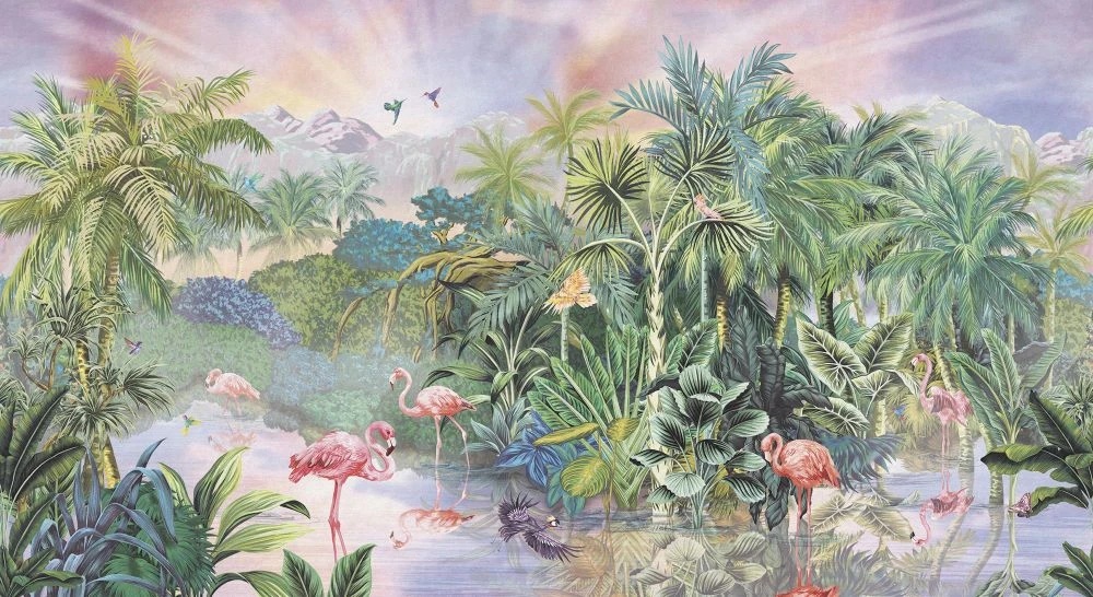 Фотообои и фрески на стену - в детскую комнату, тропики, яркие, с фламинго