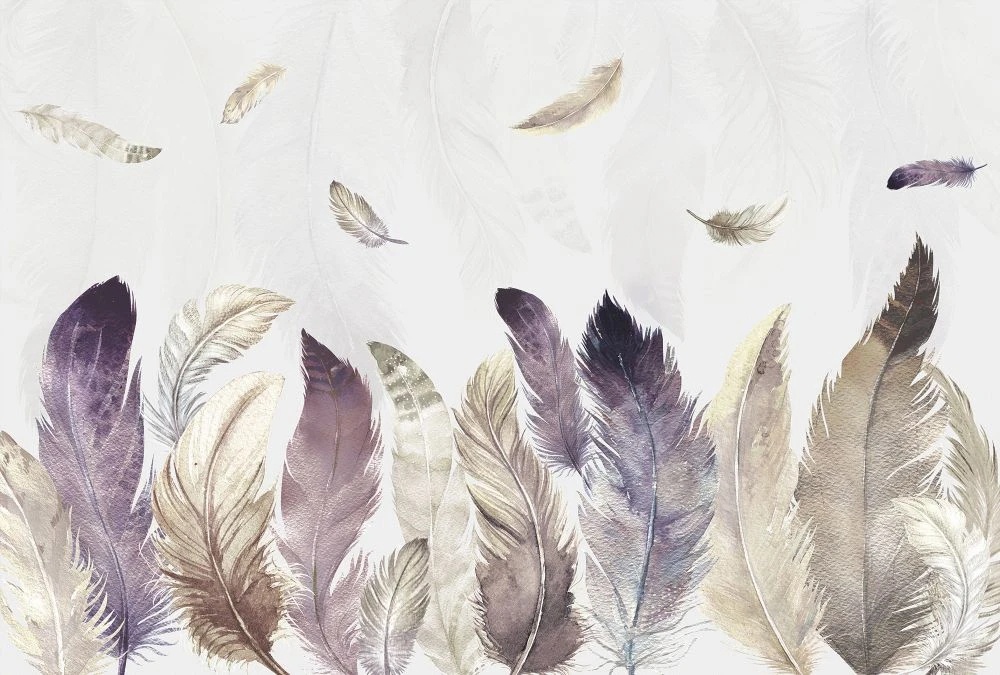Фотообои и фрески на стену - молодежные, перья, сиреневые