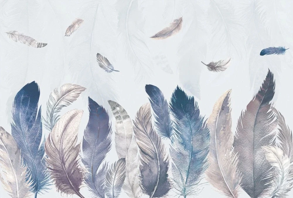 Фотообои и фрески на стену - молодежные, перья, синие