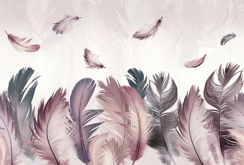 Фотообои и фрески на стену - молодежные, перья, бордовые