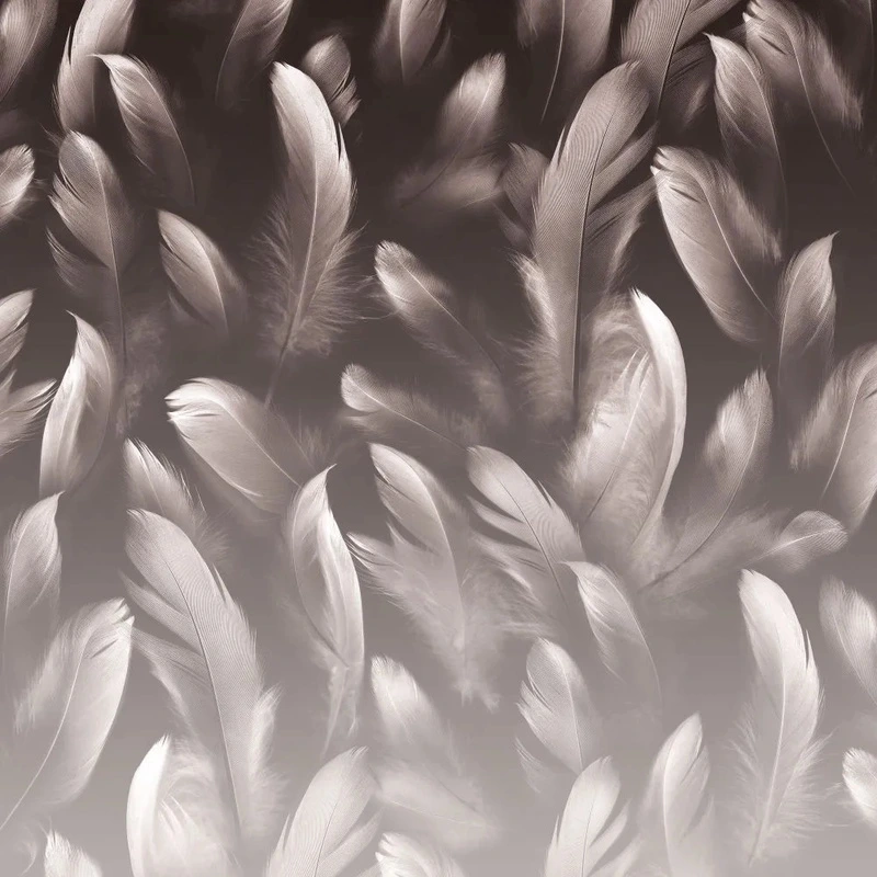 Фотообои на стену - молодежные, перья, серо-бежевые, квадратные