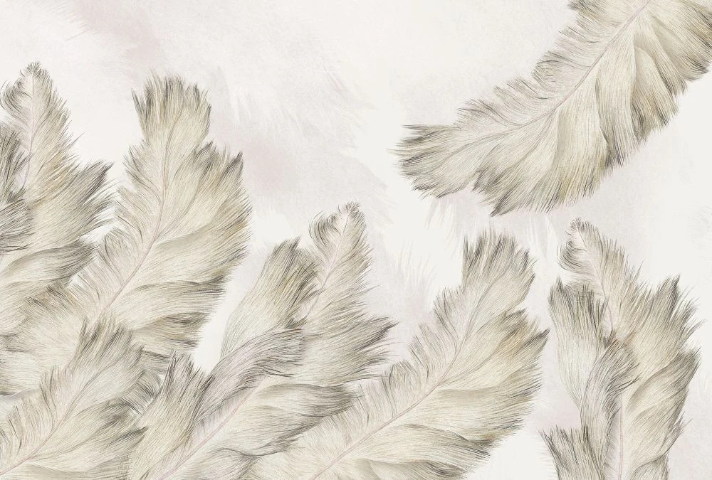 Фотообои и фрески на стену - молодежные, графика, перья, бежевые