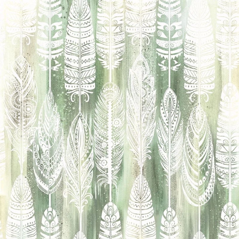 Фотообои и фрески на стену - классика, обои с перьями, зеленые