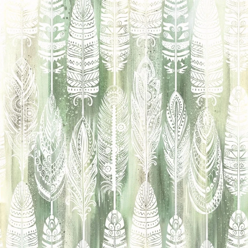 Фотообои и фрески на стену - классика, обои с перьями, зеленые