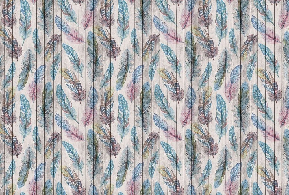 Фотообои на стену - лофт, обои с перьями, синие