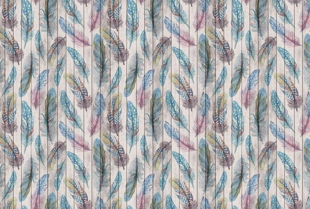 Фотообои и фрески на стену - лофт, обои с перьями, синие