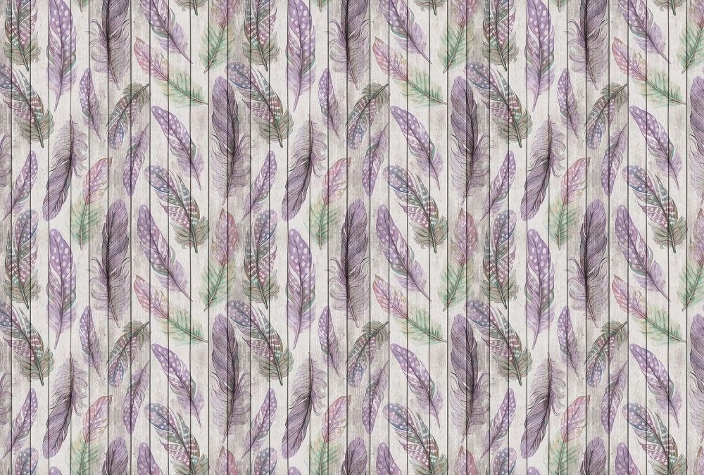 Фотообои и фрески на стену - лофт, обои с перьями, сиреневые