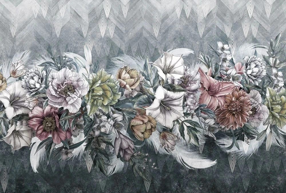 Фотообои и фрески на стену - молодежные, перья, цветы