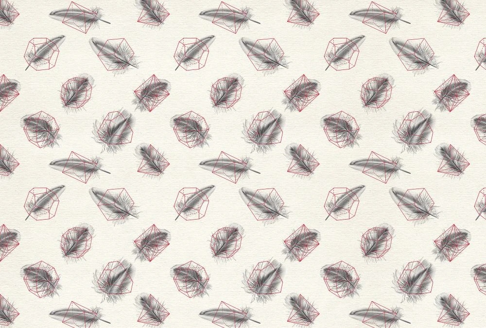 Фотообои и фрески на стену - молодежные, перья, серые, на кремовом фоне