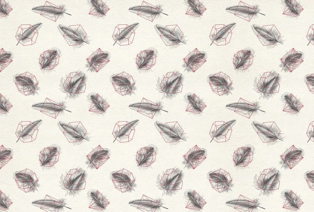 Фотообои и фрески на стену - молодежные, перья, серые, на кремовом фоне