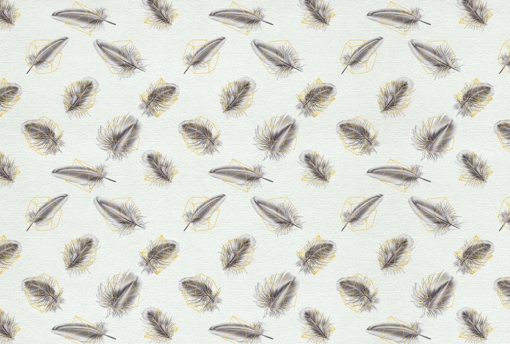 Фотообои на стену - молодежные, перья, бежевые, на сером фоне