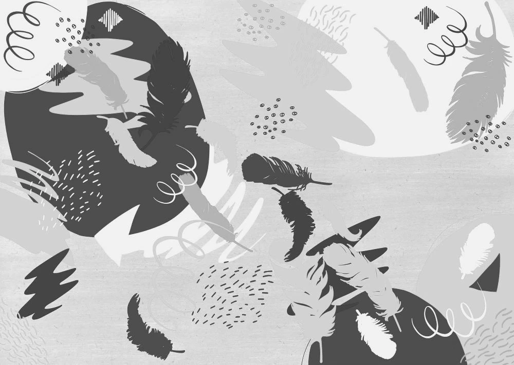 Фотообои и фрески на стену - абстракция, перья, серые