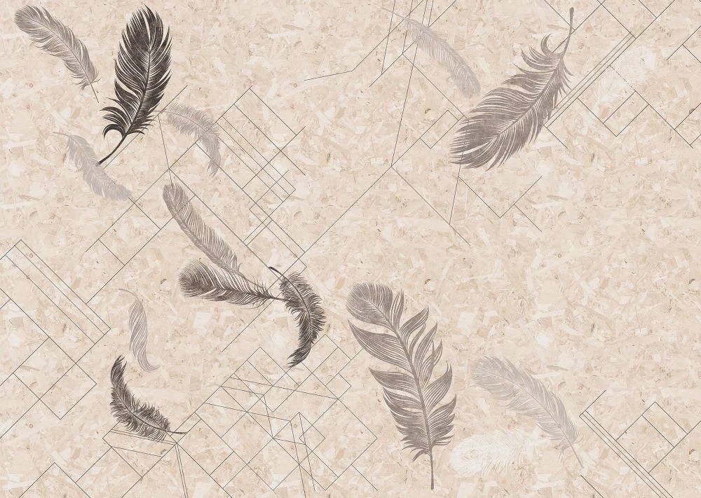 Фотообои и фрески на стену - абстракция, перья, бежевые